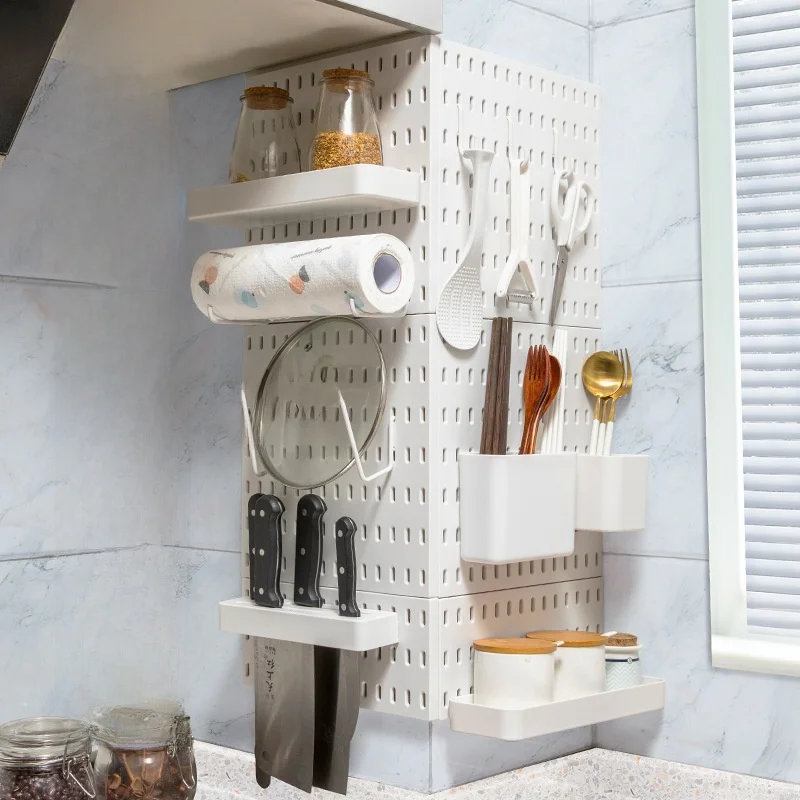 

White Hole Board Kitchen Storage Ra Spice Ra Knife Ra Pot Lid Ra Wall Mounted Storage elf Metal Accories