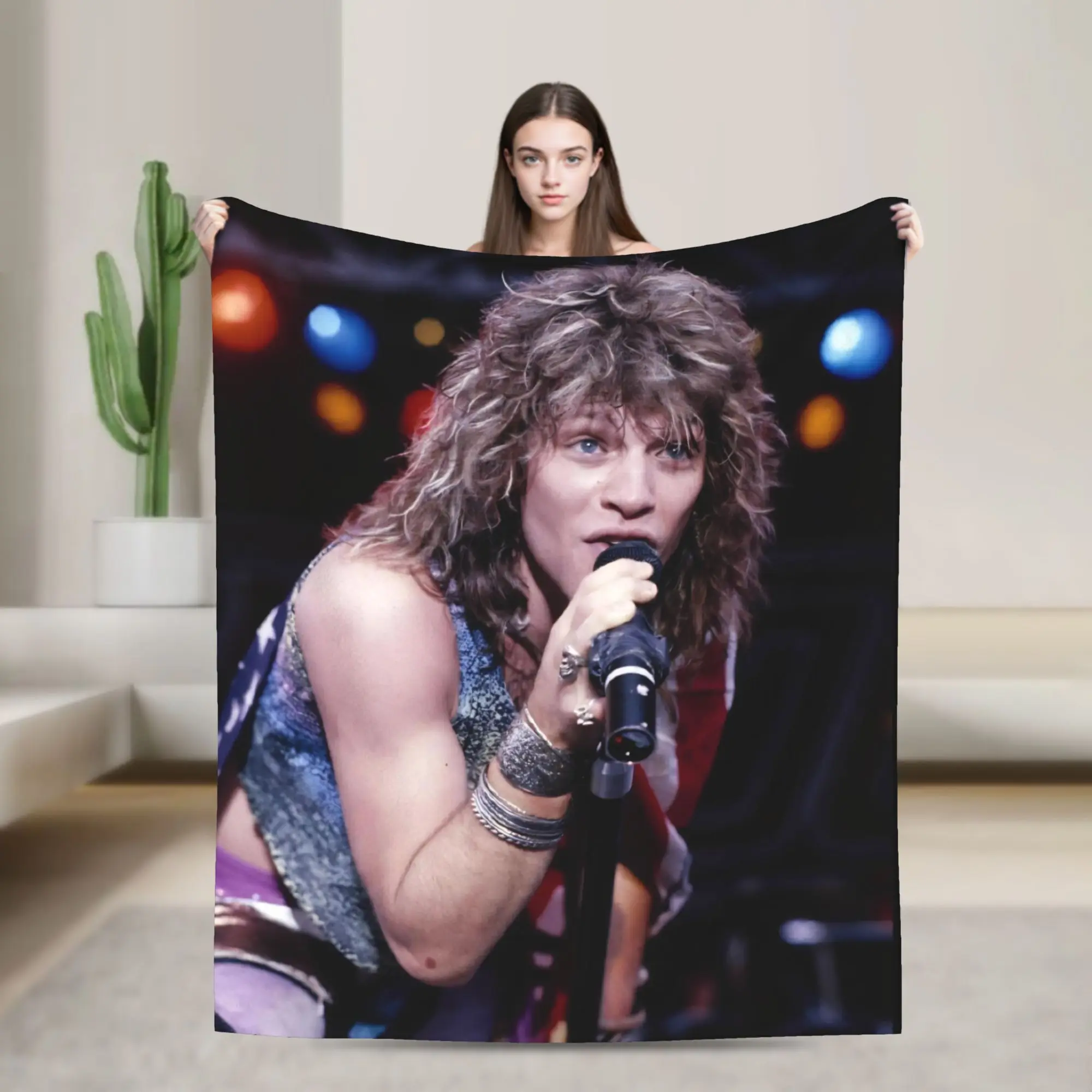 Bons Jovis Rock Band Blanket Fleece Spring/Autumn   Multifunction Soft Throw Blanket for Sofa Outdoor Bedspreads