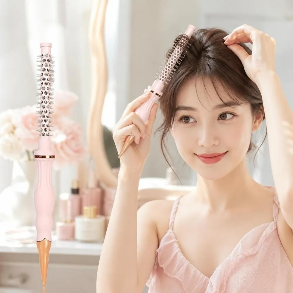 Aluminum Tube Curly Hair Roller Comb Round Professional Blow Dry Brush Breathable Heat-Conducting Curling Roller Comb Short Hair