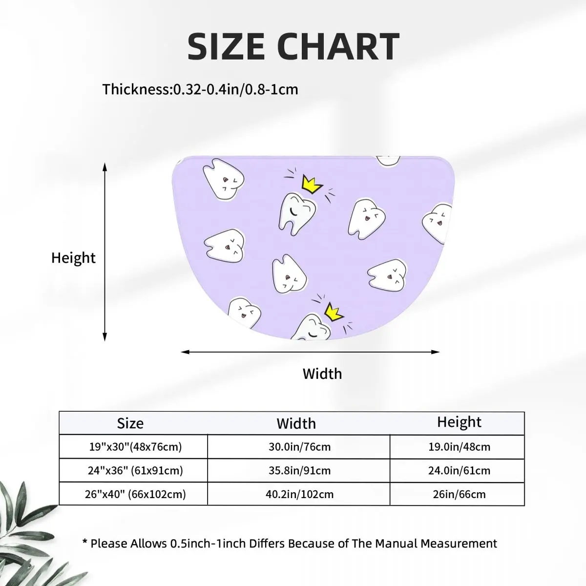 Tooth Dentist Nursery Print Violet Soft Flannel Half Round Doormat Non Slip Bathroom Mat Absorbent Floor Carpet for Home Bedroom