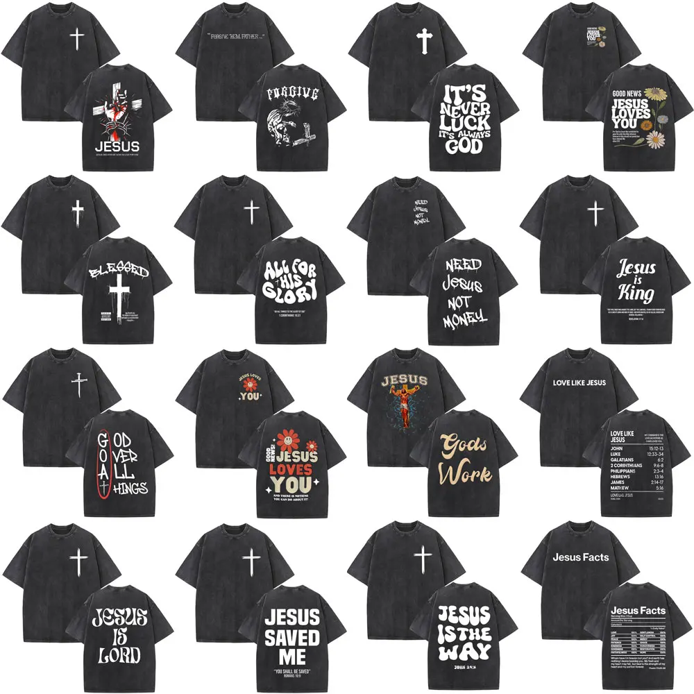 

Jesus Christian Bible Verse Washed Vintage T-shirts Male Fashion Casual Cotton T Shirt Men Women High Quality Cotton Tshirt Tops