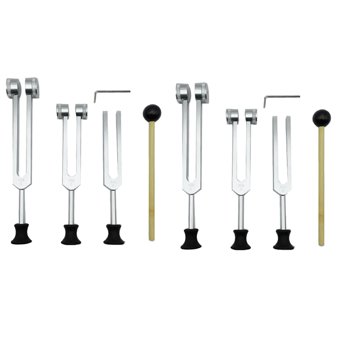 AT53 8 Pack Tuning Fork Set(128Hz, 256Hz, 512Hz)with Tuning Fork Hammer for Sound Sound Vibration Tool with Base,Silver