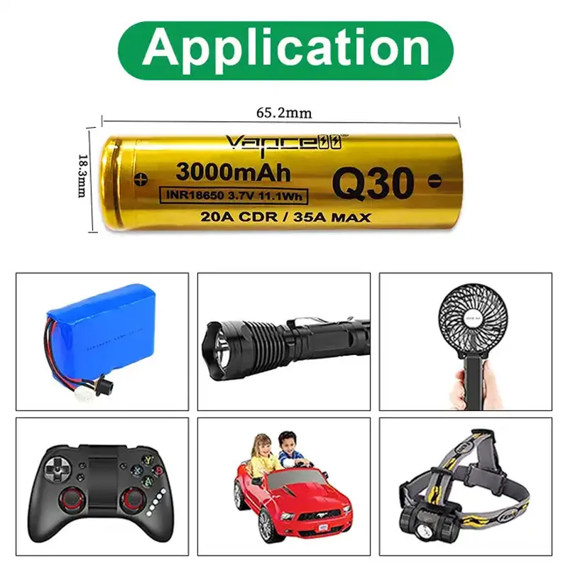 Original Vapcell Q30 INR 18650 Battery 3000mAh CDR 20A Max 35A 3.7V Lithium Ion Battery For VapeMod Flashlight Battery Pack