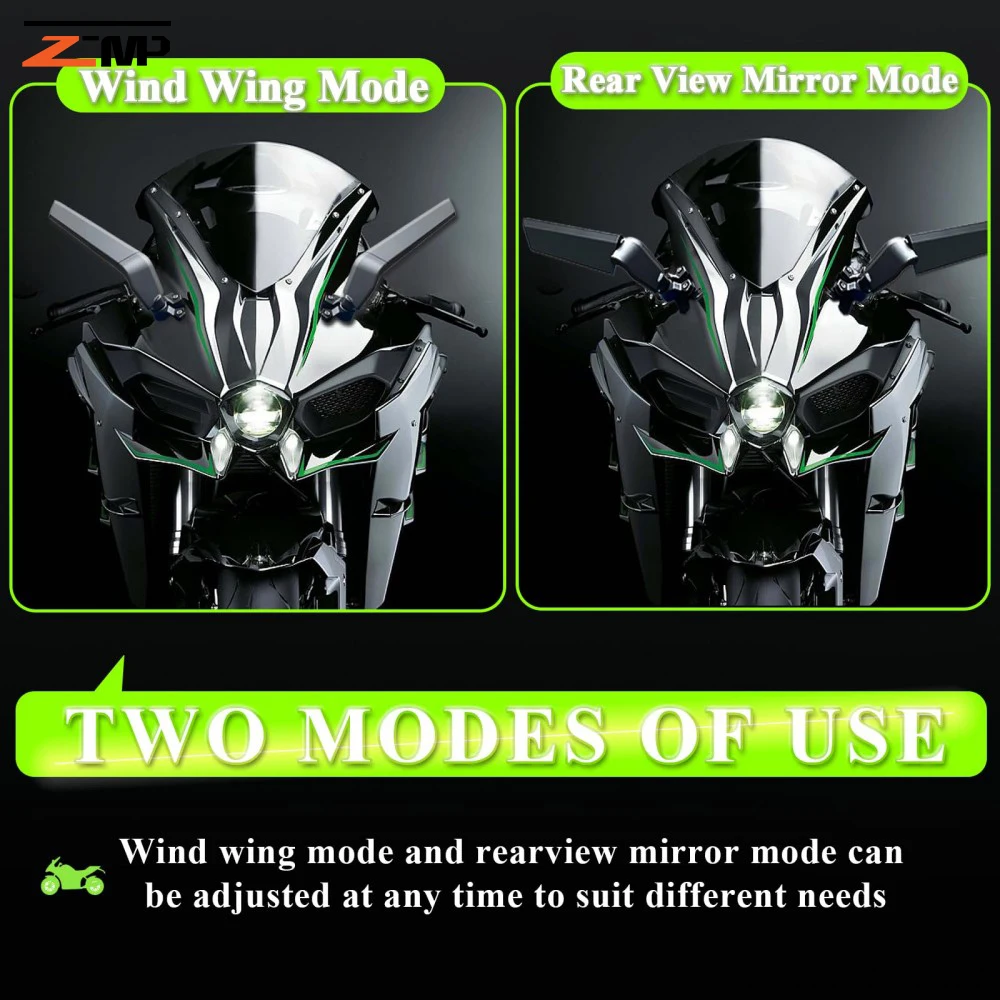 Motorcycle Rear View Mirrors, Aluminum Alloy Stealth Wing Side Mirrors Compatible with Ninja 400 500 650 ZX10R ZX6R ZX-636 - D2S