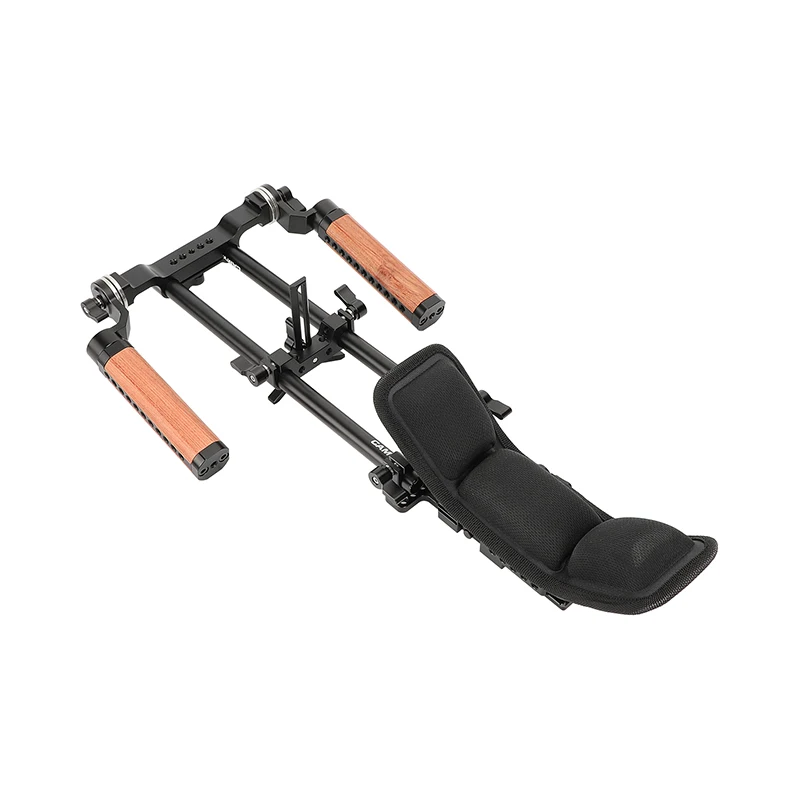 HDRIG  2023 New  Shoulder Mount 15mm Railblock Rig with QR Plate Wooden Handgrip & Lens Support  For DSLR Cameras Camcorders