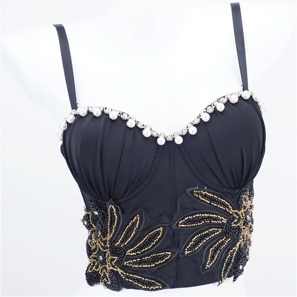 

2023 New Women Bras Beading Push up Bustier Bra Camisole Slim Sexy Backless Cropped Top Nightclub Party Tank Tops Vests Y4535