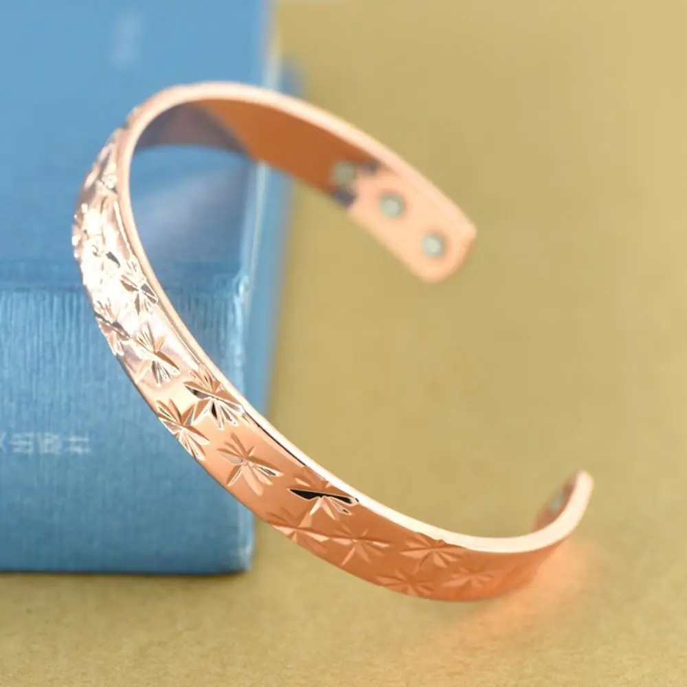 Arthritis Migraine Menopause Relief Magnetic Copper Bracelet Rose Gold Baby's Breath Magnetic Copper Cuff Open