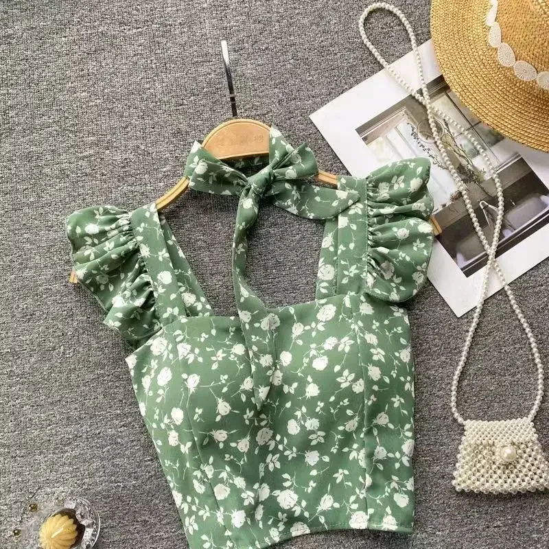 قطع علوية قصيرة كاميس للسيدات مكشكشة مثيرة وأنيقة وبسيطة ملابس خروج عتيقة للعطلات الصيفية غير رسمية للشباب جمالية تناسب الجميع Ulzzang جديد #3