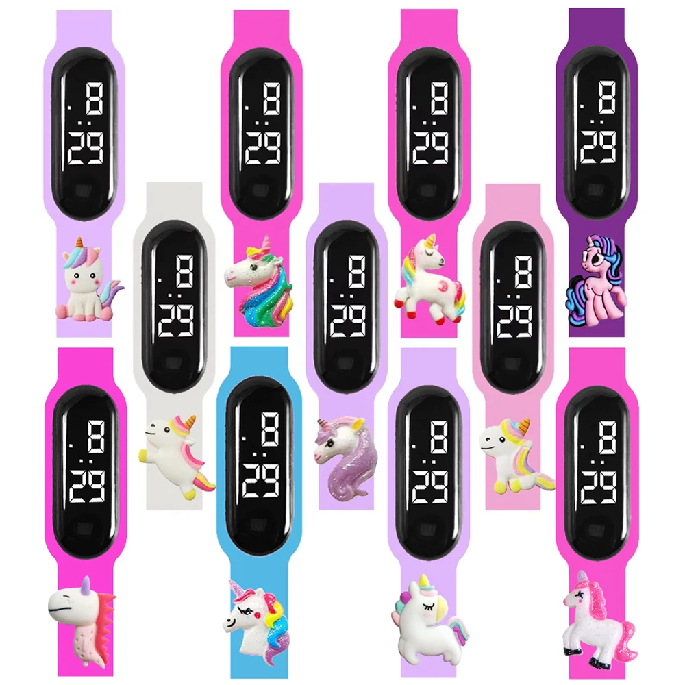 مقاوم للماء الأطفال يونيكورن ساعة صبي فتاة الكرتون الاطفال LED الرقمية ساعة إلكترونية موضة الرياضة سوار ساعة هدية عيد ميلاد