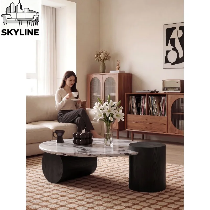 Minimalist Round Marble Coffee Table, Small Tea Table for Apartment Living Room