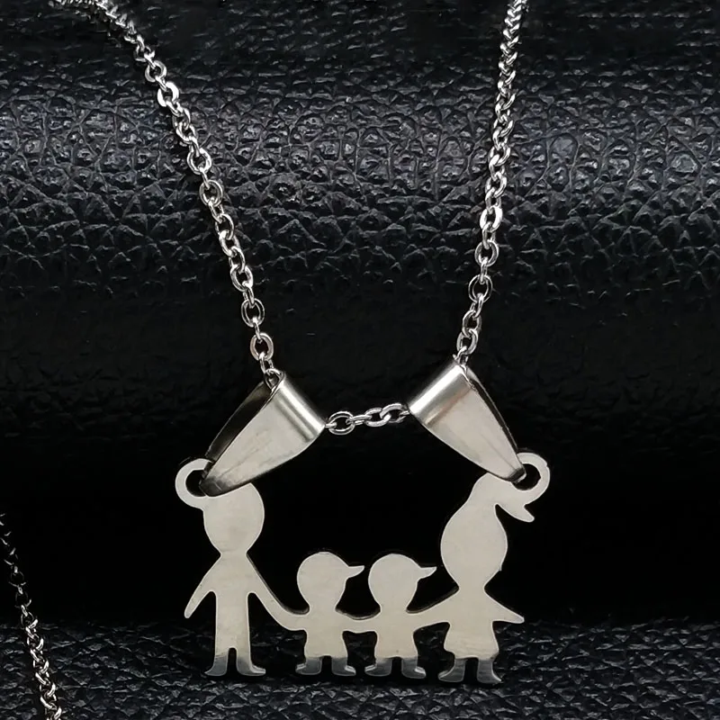 Stainless Steel Family Girls Boys Necklace Women Mama Kids Familia Neckless Silver Color Child Jewerly Gift collar familia N7191