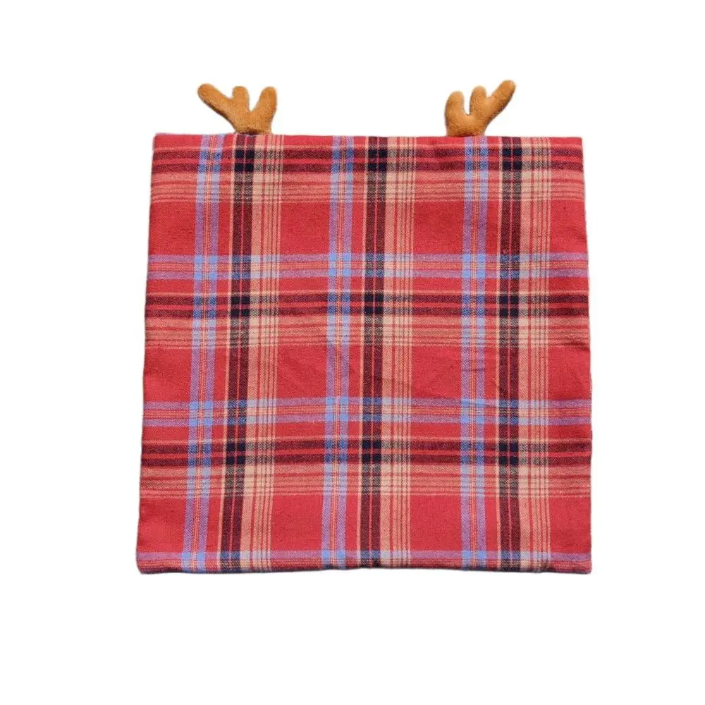 Plaid Christmas Pillow Cover Antlers Festive Cushion Pillowslip Without Filling Christmas-themed Throw Pillow Cover Holiday