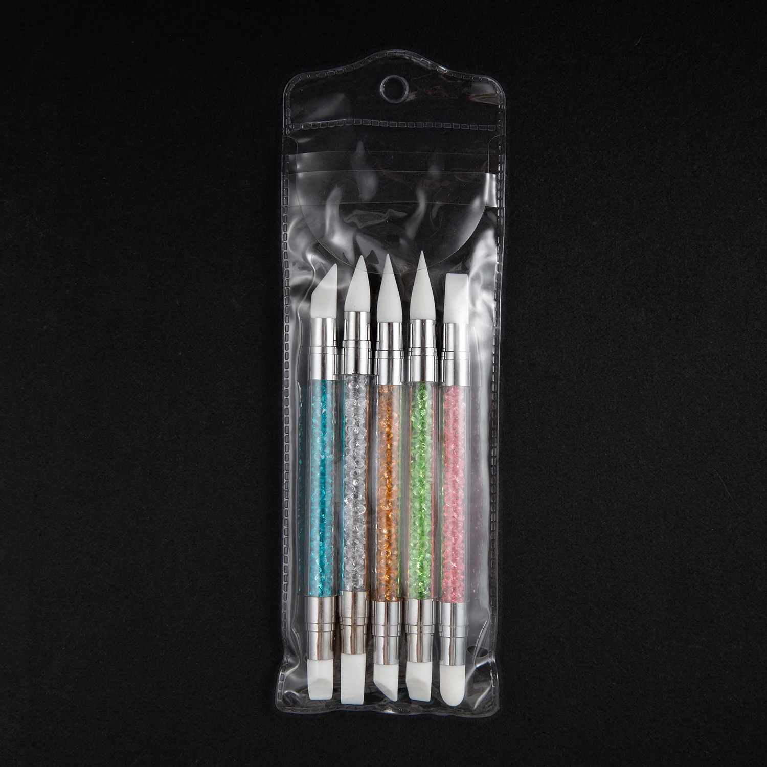 Canetas de gravação de arte em unhas de silicone de cabeça dupla 5 peças ferramentas de escultura de flores 3D com pontas ajustáveis para aplicação em pó cromado