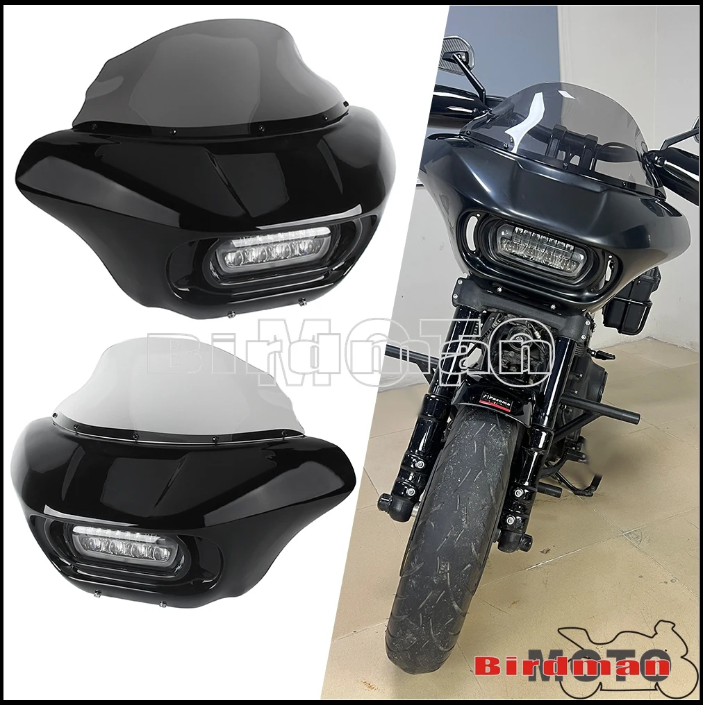 

Club Style Headlight Shark Fairing Front Mask w/LED Headlamp Windscreen For Harley Softail M8 Fat Bob FXFB 114 FXFBS 2018-2024