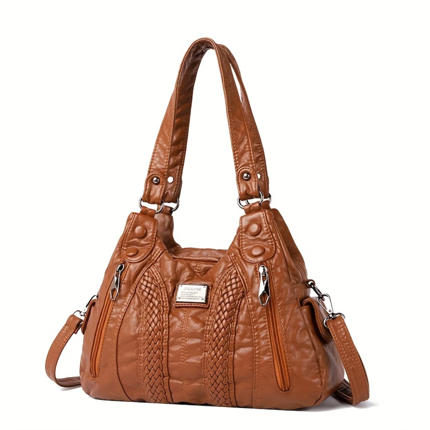 

Vintage Studded Decor Shoulder Bag with Braided Detail, Women's Faux Leather Crossbody Bag – Stylish Gift for Mom