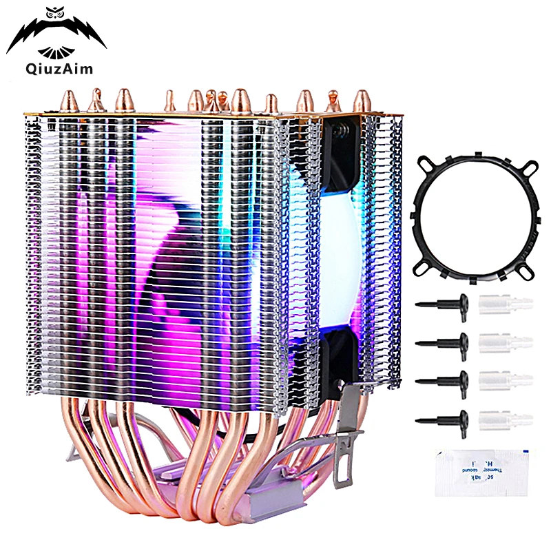 

QiuzAim CPU Fan Processor Heatsink Air-cooled PWM Twin Towers 6 Heat Pipe Installing LGA775 115x 1200 1700 1366 AMD AM3 AM4 AM5