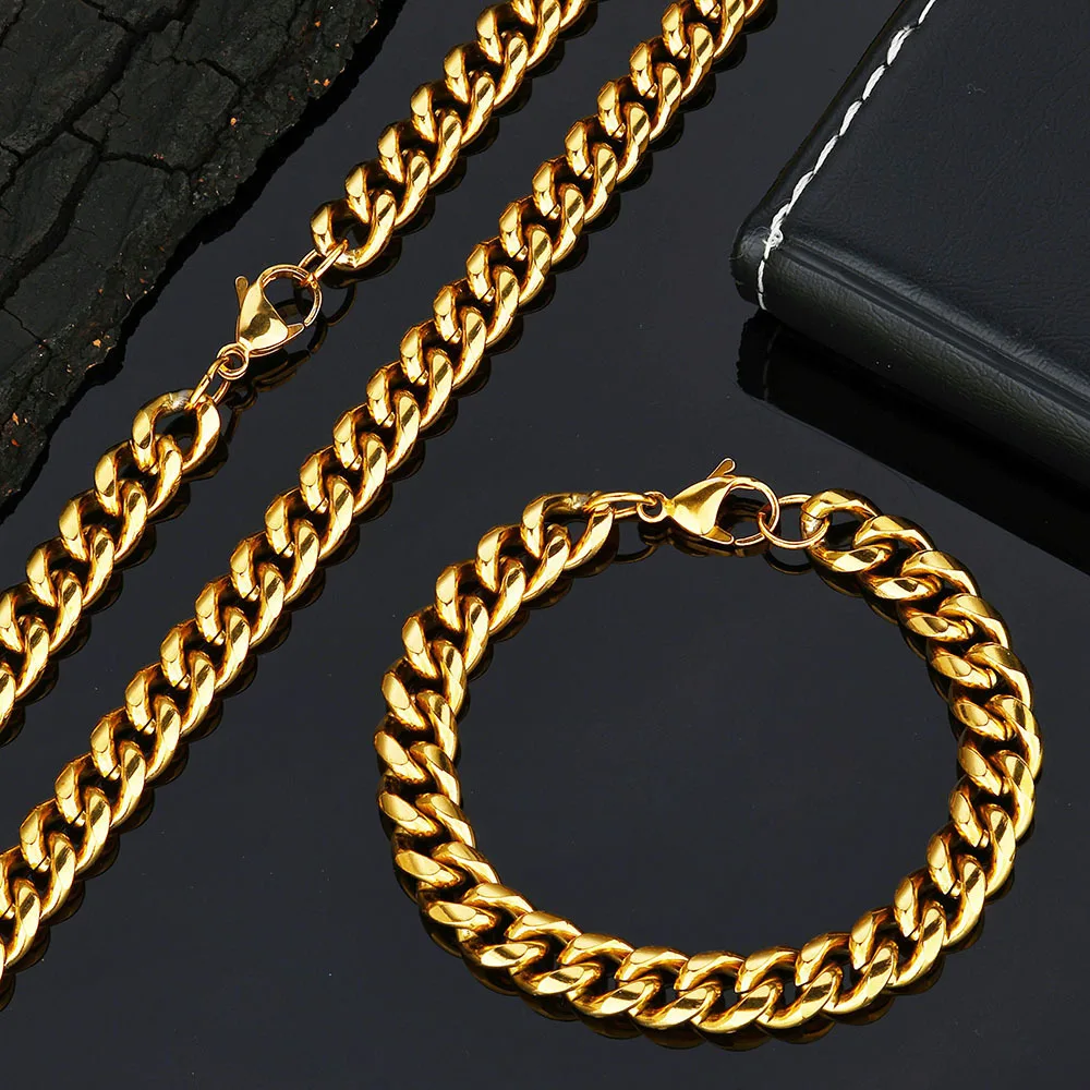 

Luxury 24K 9999 Pure Gold real gold Lobster clasp round grinding Cuban chain men's bracelet necklace boss chain