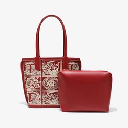 Red Embroidery Composite Bags For Women Luxury Designer Handbags And Purses 2023 New In Fashion Wedding Underarm Shoulder Tote