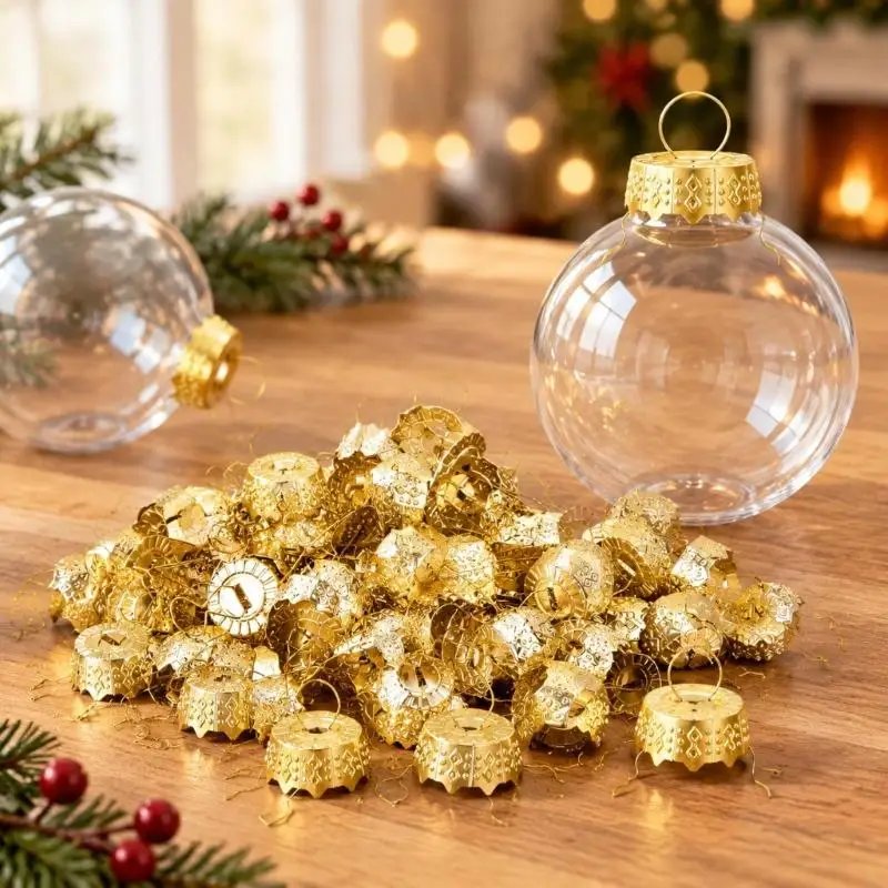 100 Christmas Ornament Hanging Pieces, Iron and Aluminum Removable Hardware with Wire Hangers for Replacing Missing Parts B03E