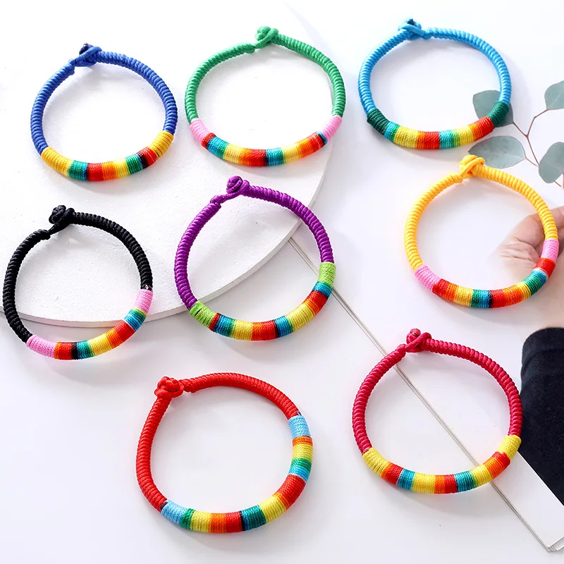 Multicolored Woven-rope Bracelet Rainbow Color Hand-woven Winding Wrist Rope Bracelet