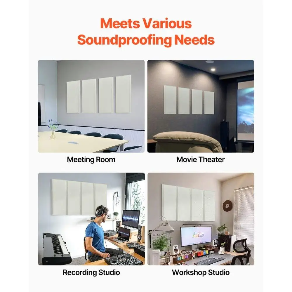 Beige Self-Adhesive Acoustic Wall แผง 4 แพ็ค 23.6x11.8 นิ้วเก็บเสียงแผงโฟมหนา 2 นิ้วสําหรับ Home Office