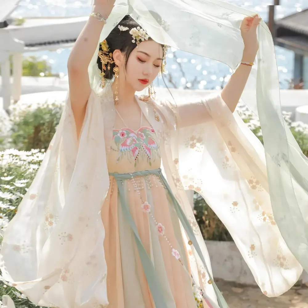 

Original Hanfu Dress Female Tang Dynasty Bust Length Women's Hezi Skirt Heavy Embroidery Large Sleeve Shirt Tang Suit Clothes