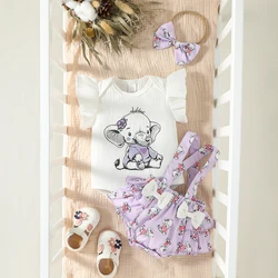 2pcs Summer Sleeveless Baby Girl Elephant-Print Cute Sets for Everyday Wear