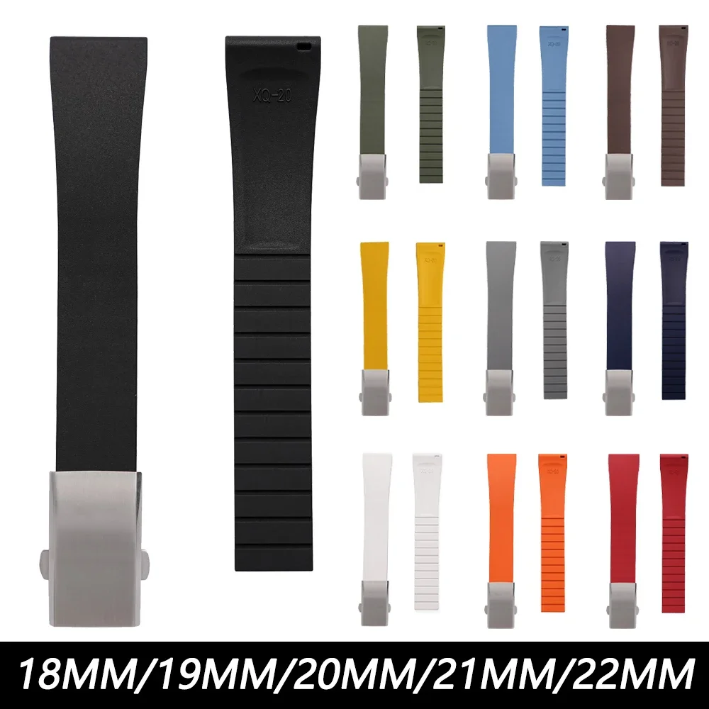 

18/19/20/21/22mm Fluororubber Watch Strap Universal Mens Diver FKM Rubber Sports Watch Waterproof Watch Band For Cut To Size