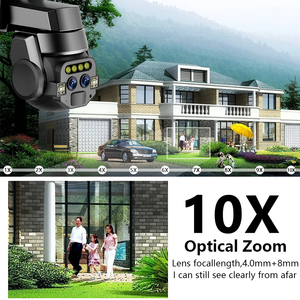 Outdoor AI intelligent wifi binocular 10x zoom 6MP high-definition color night vision monitoring camera IP66 waterproof