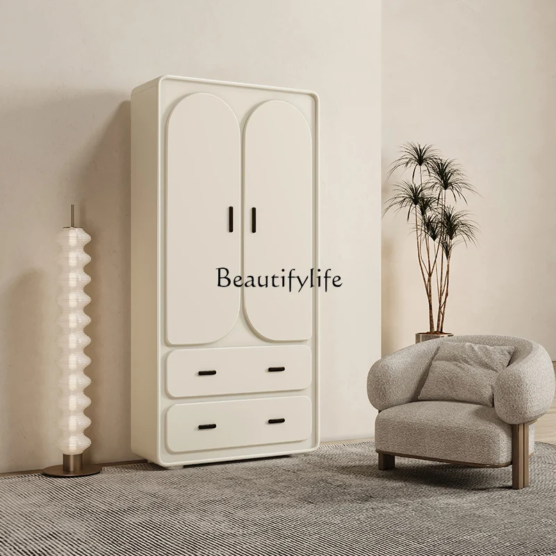 

03.Cream style household bedroom modern simple small apartment solid wood storage cabinet storage large wardrobe