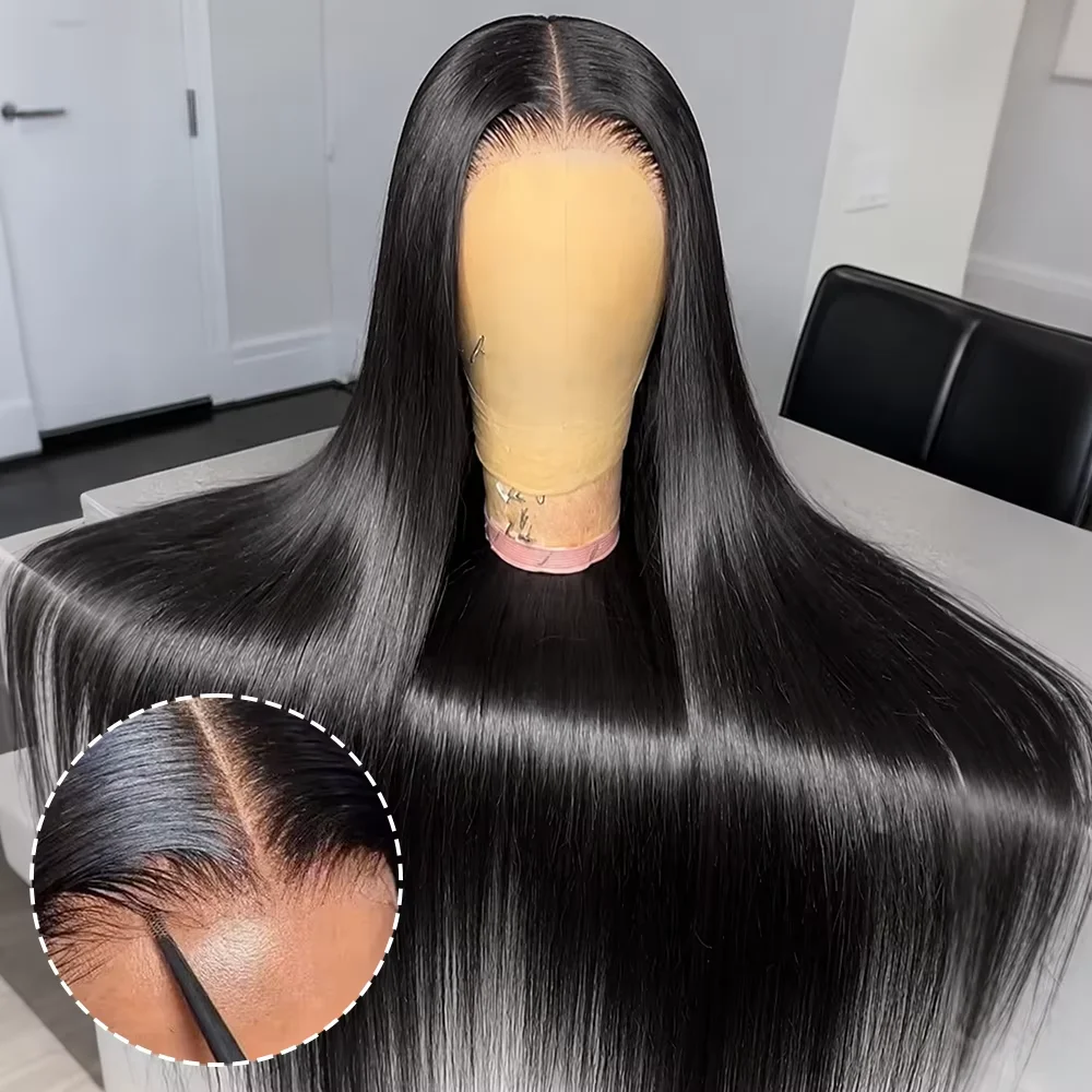 7x6 Glueless Bone Straight HD Transparent Lace Front Human Hair Wig 30 36 Inches for Women Pre Plucked with Baby Hair 7x6 Glueless Wigs
