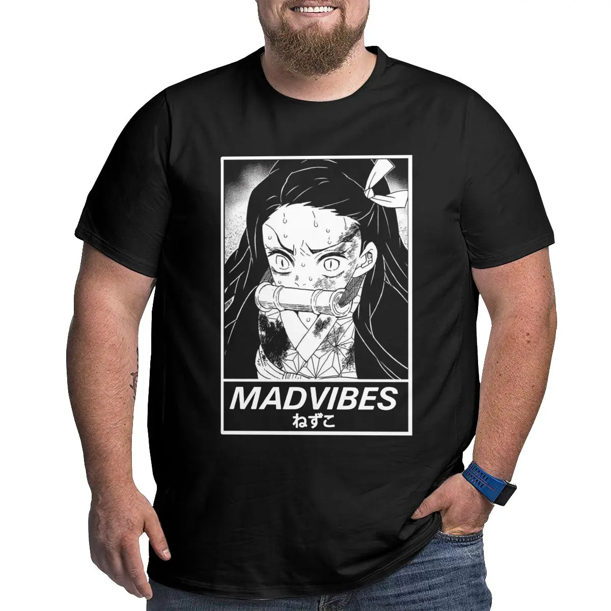 MADVIBES Nezuko Kamado Demon Slayer anime T Shirt Pure Cotton printed Clothing plus size Big Size 4XL 5XL 6XL T-Shirt