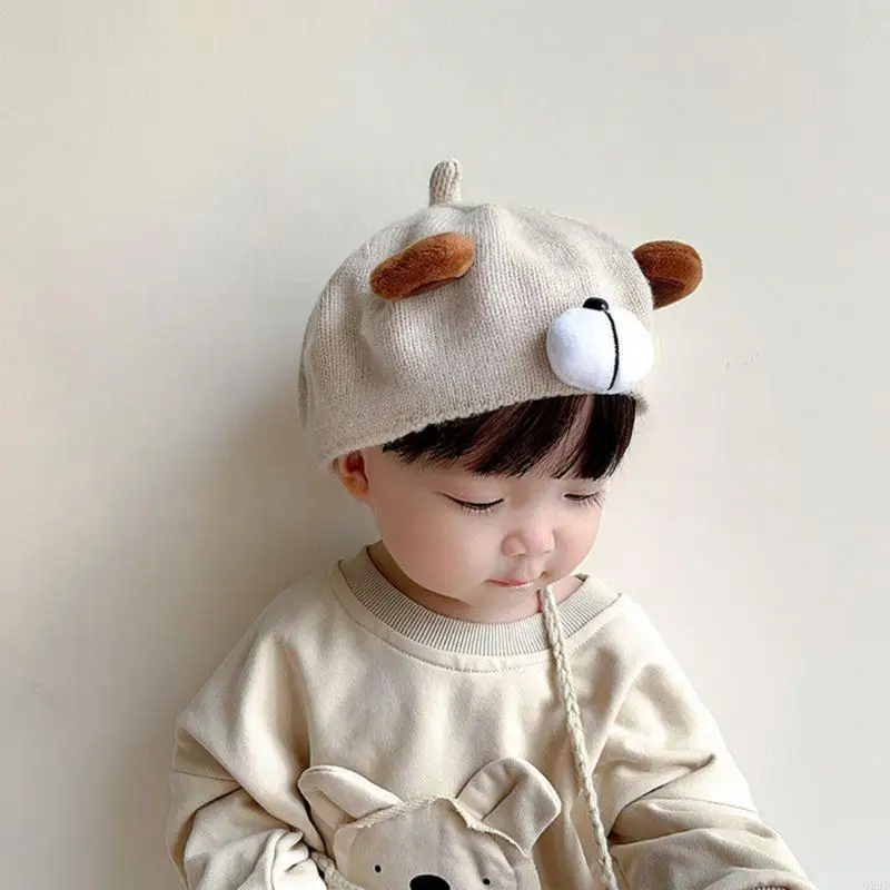 

Q22D Cosy Toddlers Bear Hat Sun Protections Knitted Cap for Boys and Girls Bear Design Autumn Winter Bonnet Hat