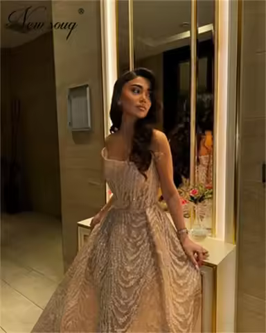Arabic Strapless A Line Evening Dresses Elegant Glitter Beading Cocktail Dress Birthday Party Second Recepetion Dress Customized