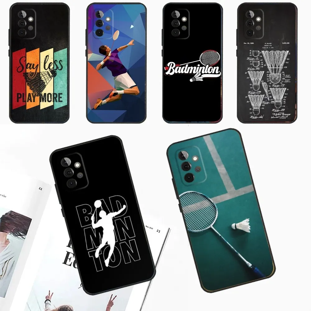 Sport Badminton Illustration Phone Case For Samsung Galaxy A13,A21s,A22,A31,A32,A52,A53,A71,A80,A91 Soft Black Phone Cover