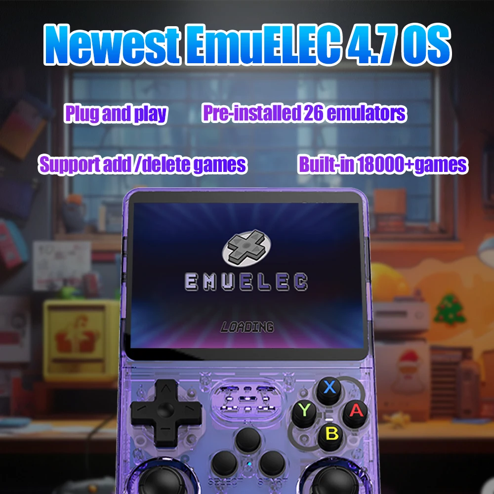 R36S Retro Handheld Video Game Console 64GB With 18494 Games 26 Emulators EmuELEC 3.5 Inch IPS Screen Long Battery&Flash Charge