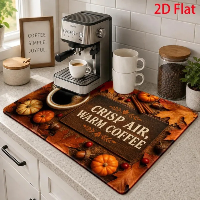 Kitchen Drainage Mat 2D Flat Espresso Maker Support Pad Super Absorbent Coffee Bar Sign Tableware Drying Countertop Rug