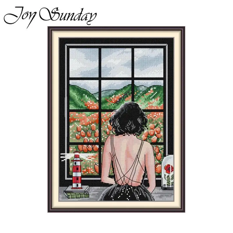Joy Sunday Cross Stitch Kit A Girl's Back View Printed Counted Fabric Aida 16CT 14CT 11CT DIY Embroidery Sets Home Decor New