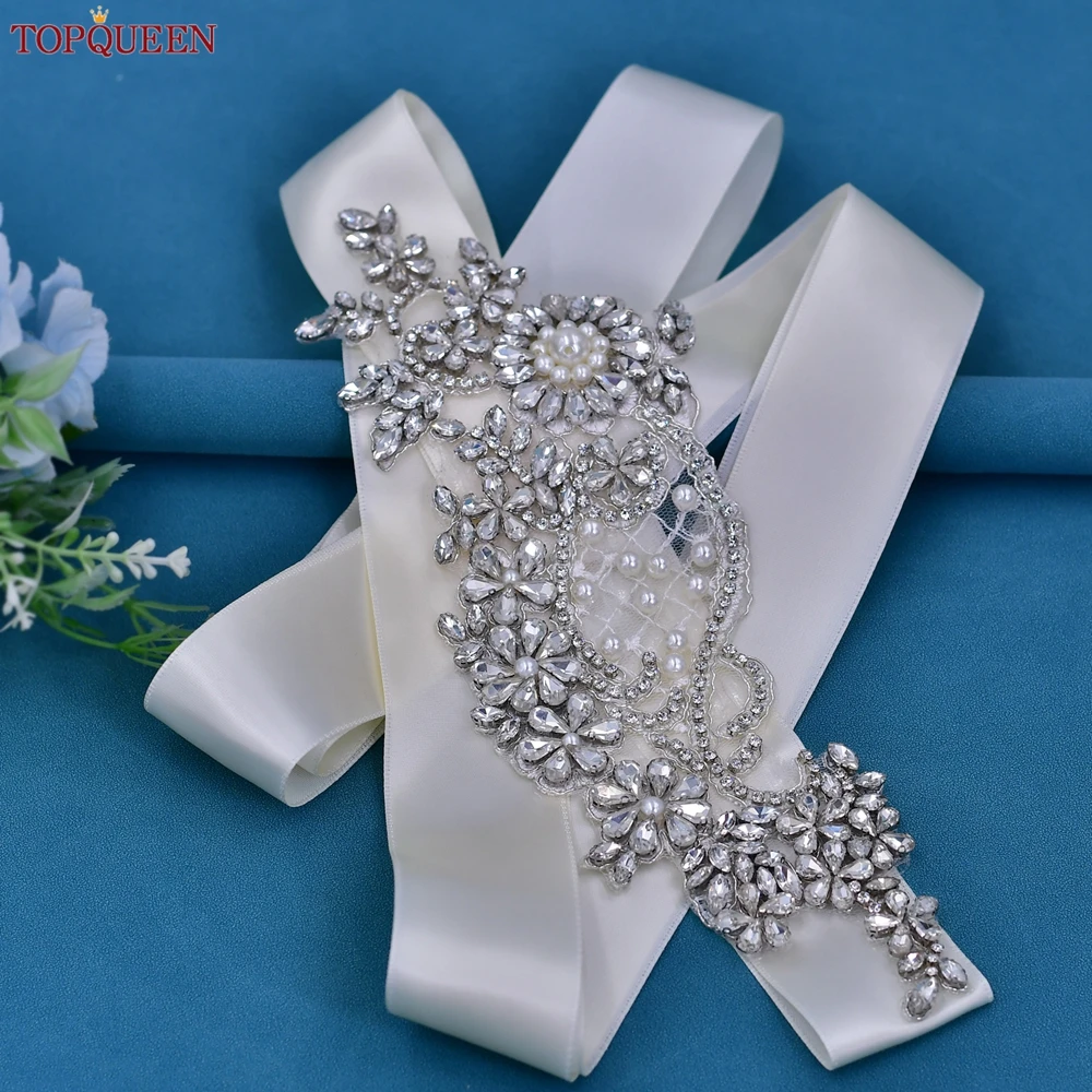 

TOPQUEEN Silver Rhinestone Bridal Belt Jewelry Bridesmaid Belt Maternity Plus Size Beaded Belt Evening Gown Waist Decoration S27