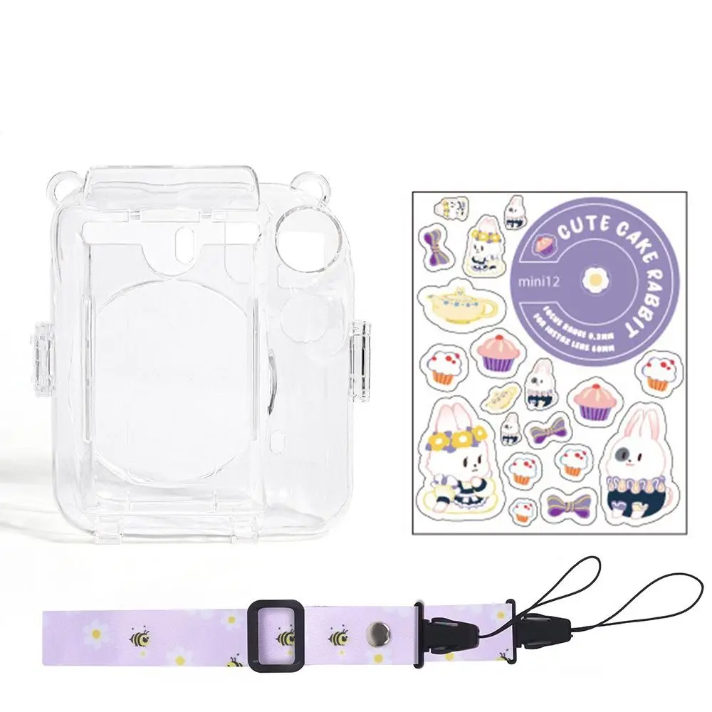 Transparent Instant Camera Bag with Cute Sticker Protective Case for Fujifilm instax mini12 Camera Cover Protective Shell