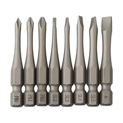 1pc 50mm Length 1/4Inch Hex Slotted Cross Screwdriver Bits PH1 PH2 PH3 SL3 SL4 SL5 SL6 Alloy Steel Electric Screw Drivers Tools