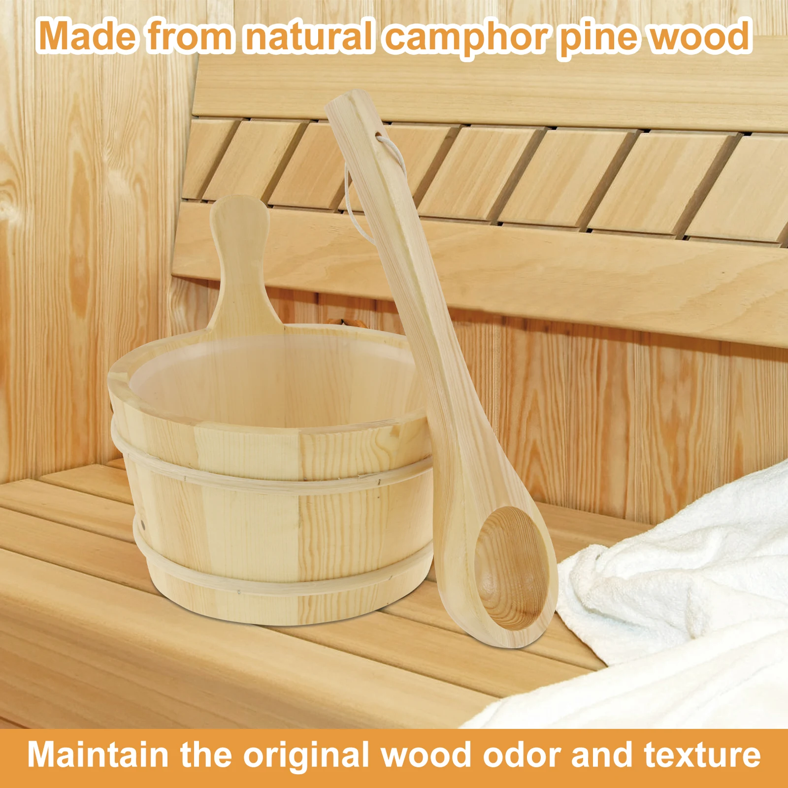 

4L Wooden Sauna Bucket and Ladle Set Natural Wood SPA Steaming Bathroom Sauna Accessories Kit for Home Sauna/Sauna Steam Room