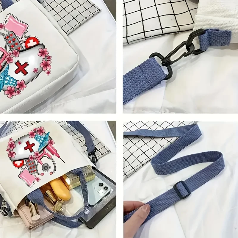 Women Crossbody Bag Elegant Nurse Themed Shoulder Bag with Adjustable Strap Canvas Tote Bags Perfect for Nurses and Friends