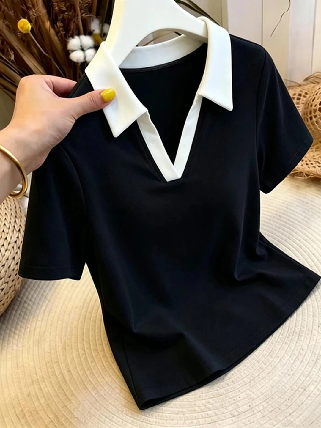 2026 Summer Ultra-Fashionable -Neck Short-Sleeve Pure Cotton T-Shirt Women's plus Size Slimming Top Korean Style Commute