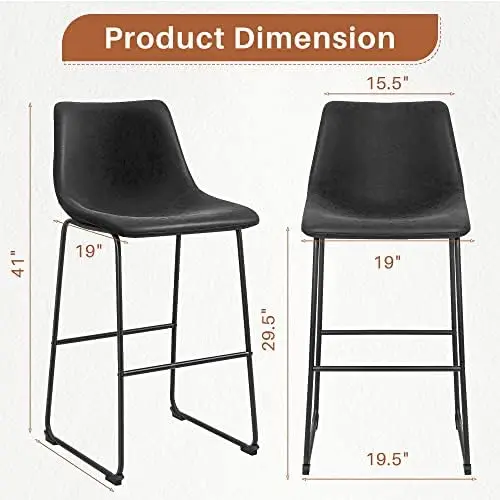 Counter Altura Fezes com Costas, Industrial Pub Barstools, pernas de metal e pés, PU Faux Leather, jantar, 29"