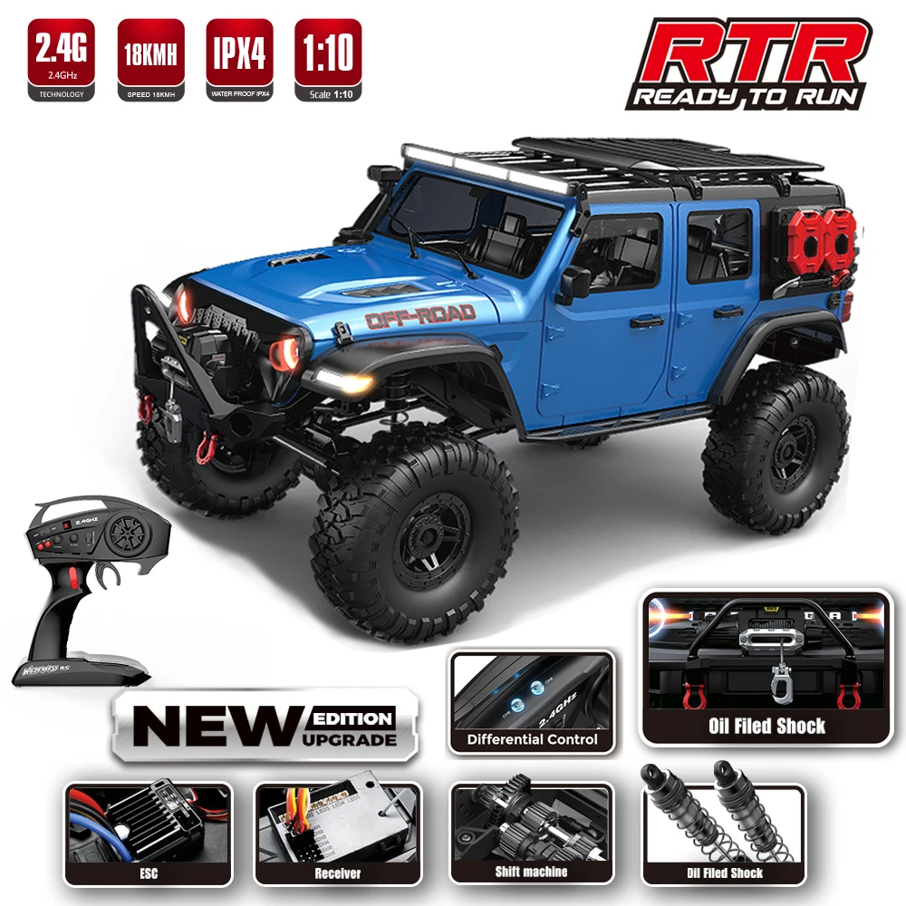 New 1/10 HB RTR R1011 Remote Control Vehicle 2.4G Full Proportional Rock Crawler LED Light 4WD Off-Road Climbing Car Toys Gifts