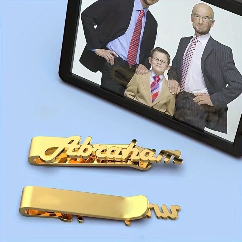 A unique name tie clip, stainless steel personalized letter cufflinks, wedding brooch, gentleman\'s fashion accessory, men\'s gift