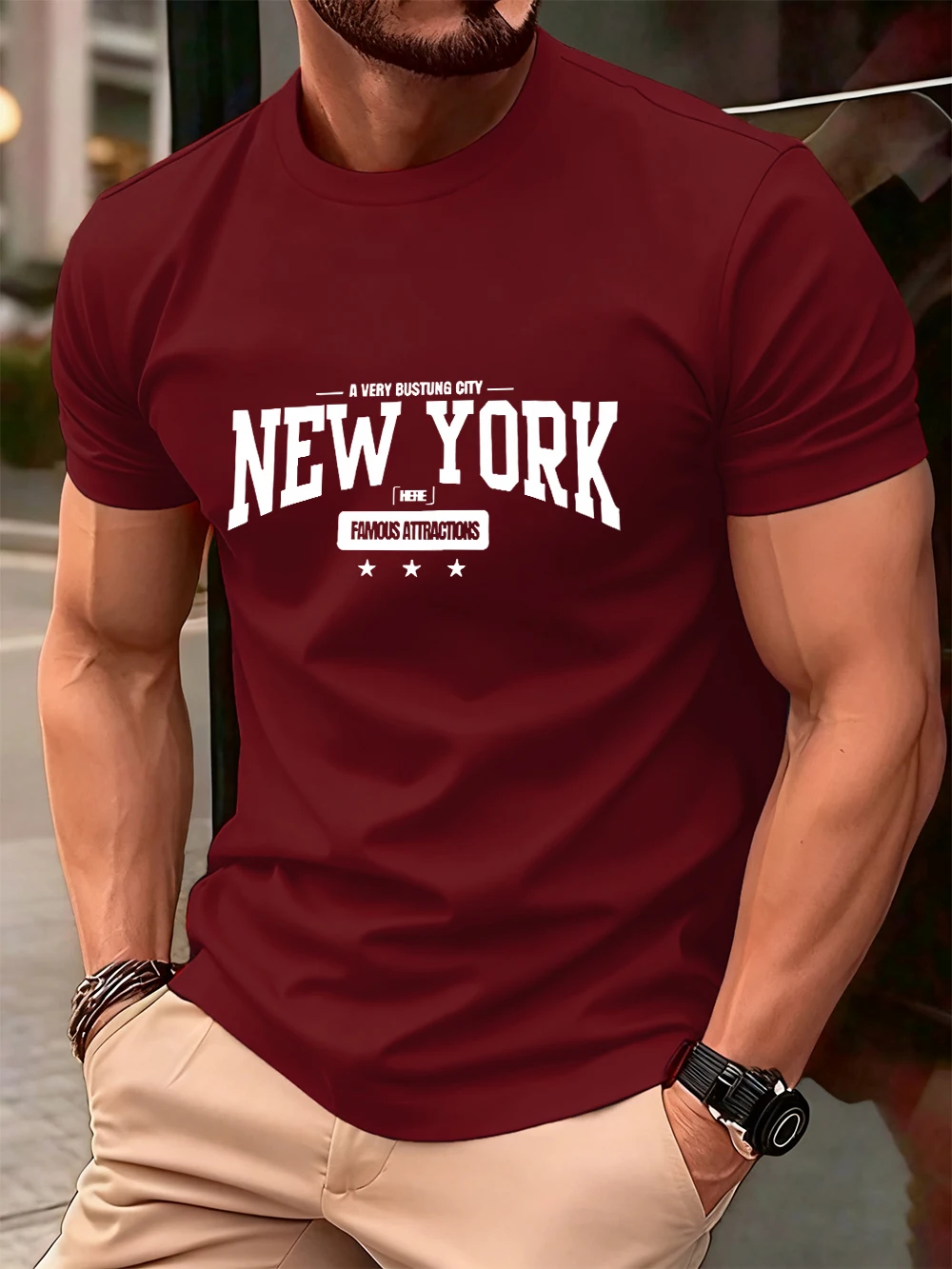 

New York Bustling City Prints Mens T-Shirt Cotton Summer O-Neck Short Sleeve Tops Oversized Soft T Shirt Casual Male Clothes
