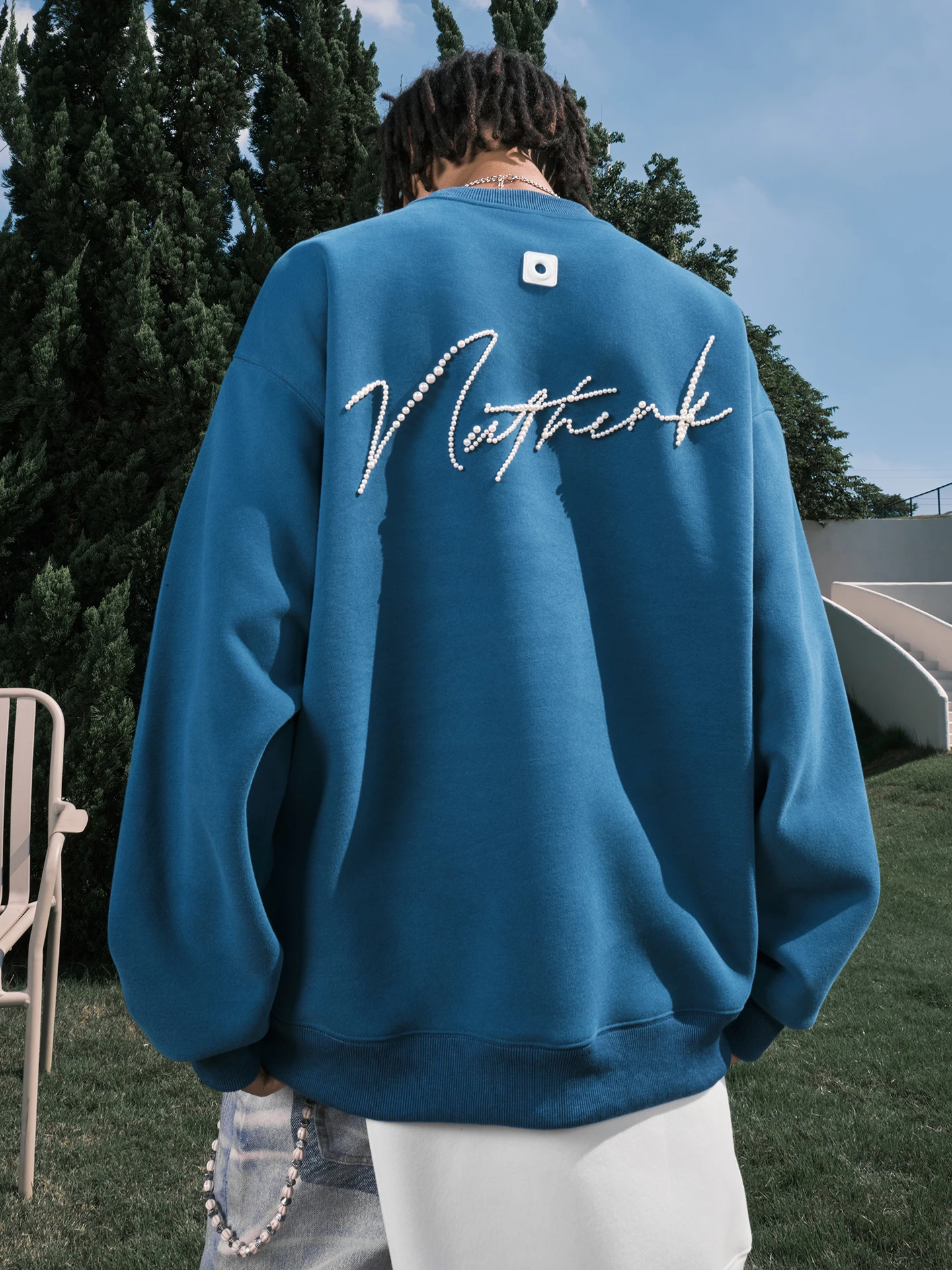 

Свитшот Nuthink в американском ретро-стиле с жемчужной вышивкой, круглой горловиной, модный бренд, синий, новинка весны 2026, свободный крой, вышивка...