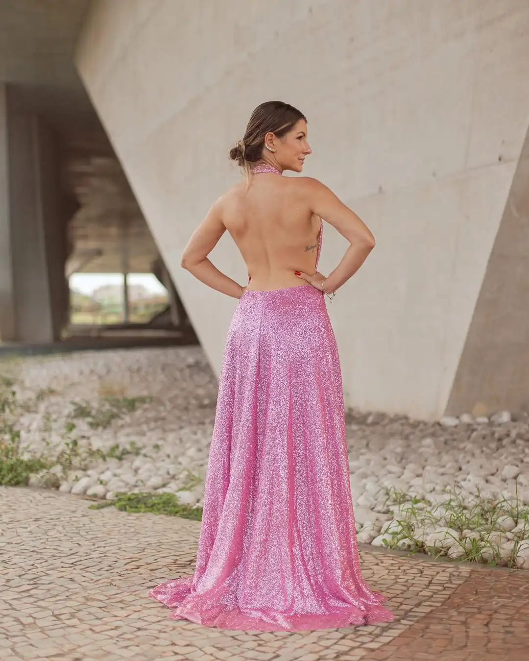 Catasdate Brokatowa Sukienka na Imprezę Błyszcząca Sukienka na Bal Bez Pleców Sukienka Wieczorowa dla Kobiet Sukienka na Ramiączkach z Wysokim Rozcięciem Vestido Fiesta Personalizowana